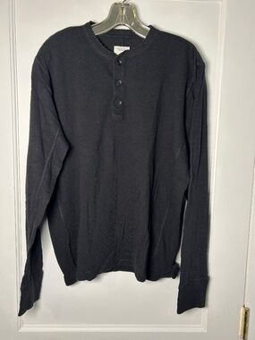 rag & bone Mens Standard Issue black long-sleeve henley | Large